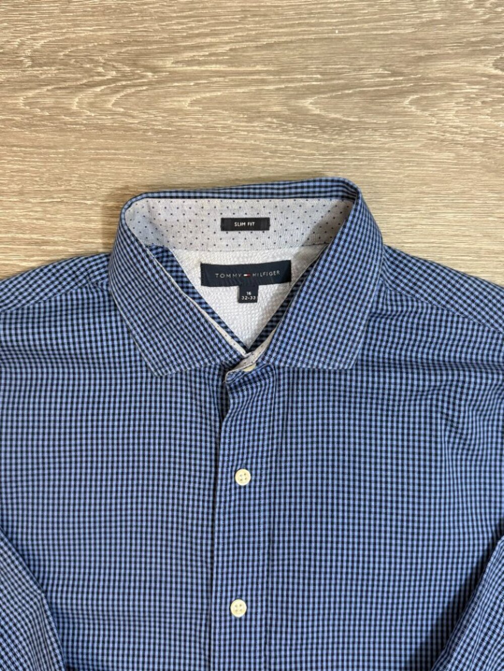 Tommy Hilfiger Slim Fit Dress Shirt - Blue Gingham Size 16/32-33 - Picture 3 of 7